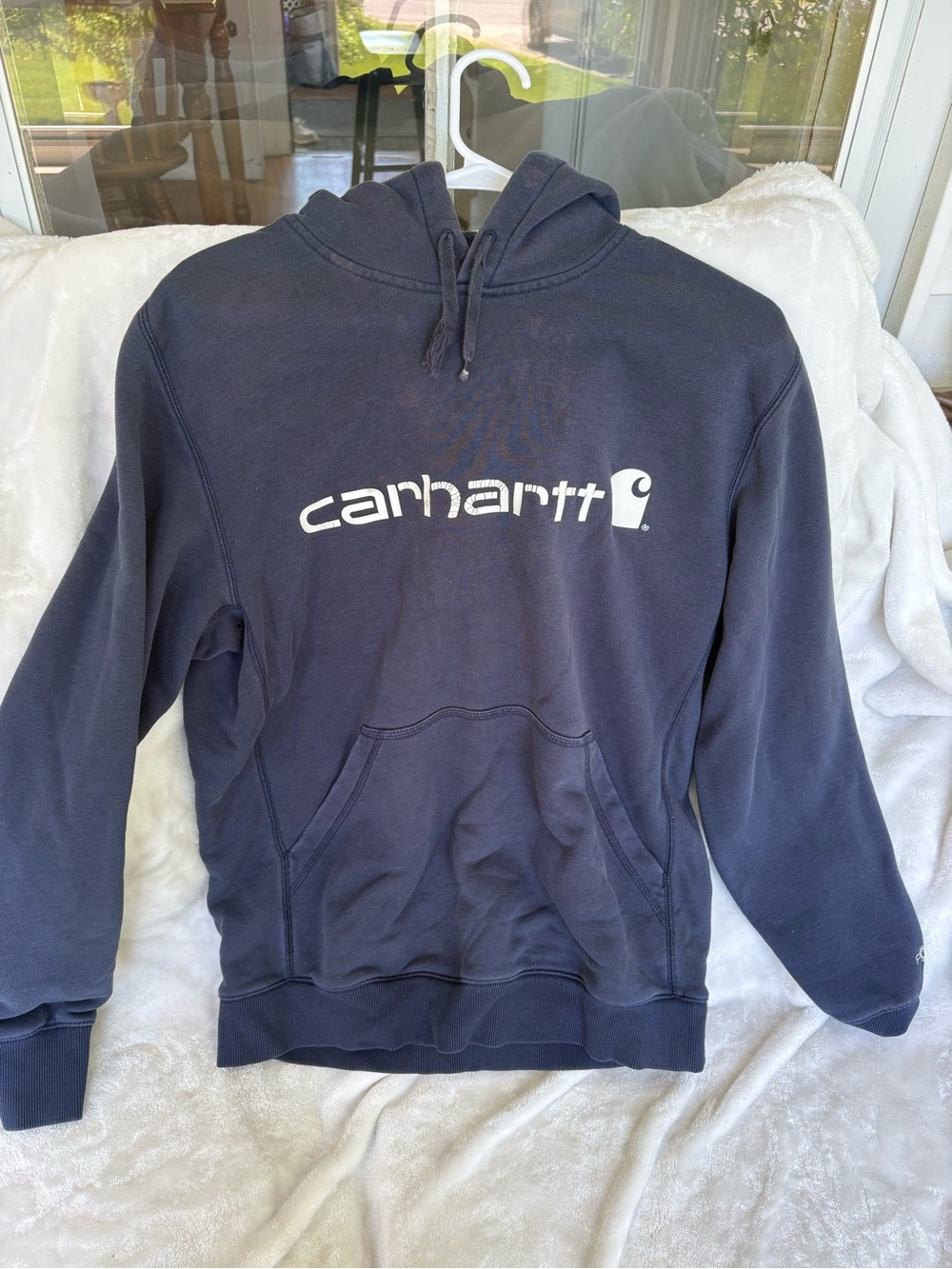 Carhartt Navy Pullover Hoodie with White Logo